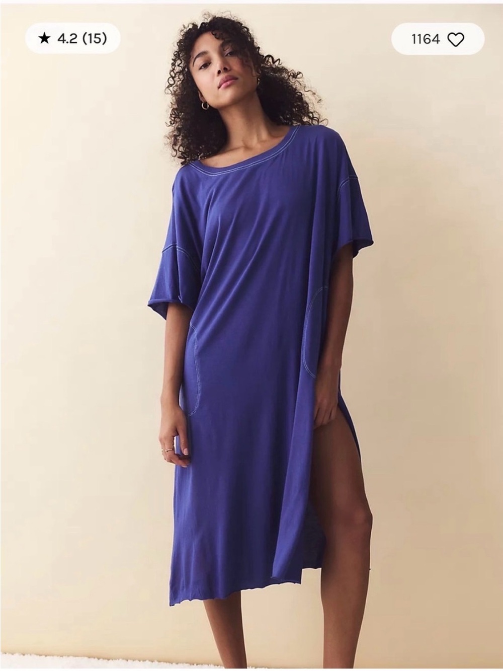 Free People Night Mode Maxi Tee. NWT. Denim wash Sz Small Oversized
